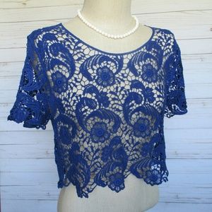 Express 🌹 Floral Lace Royal Blue Crop Top